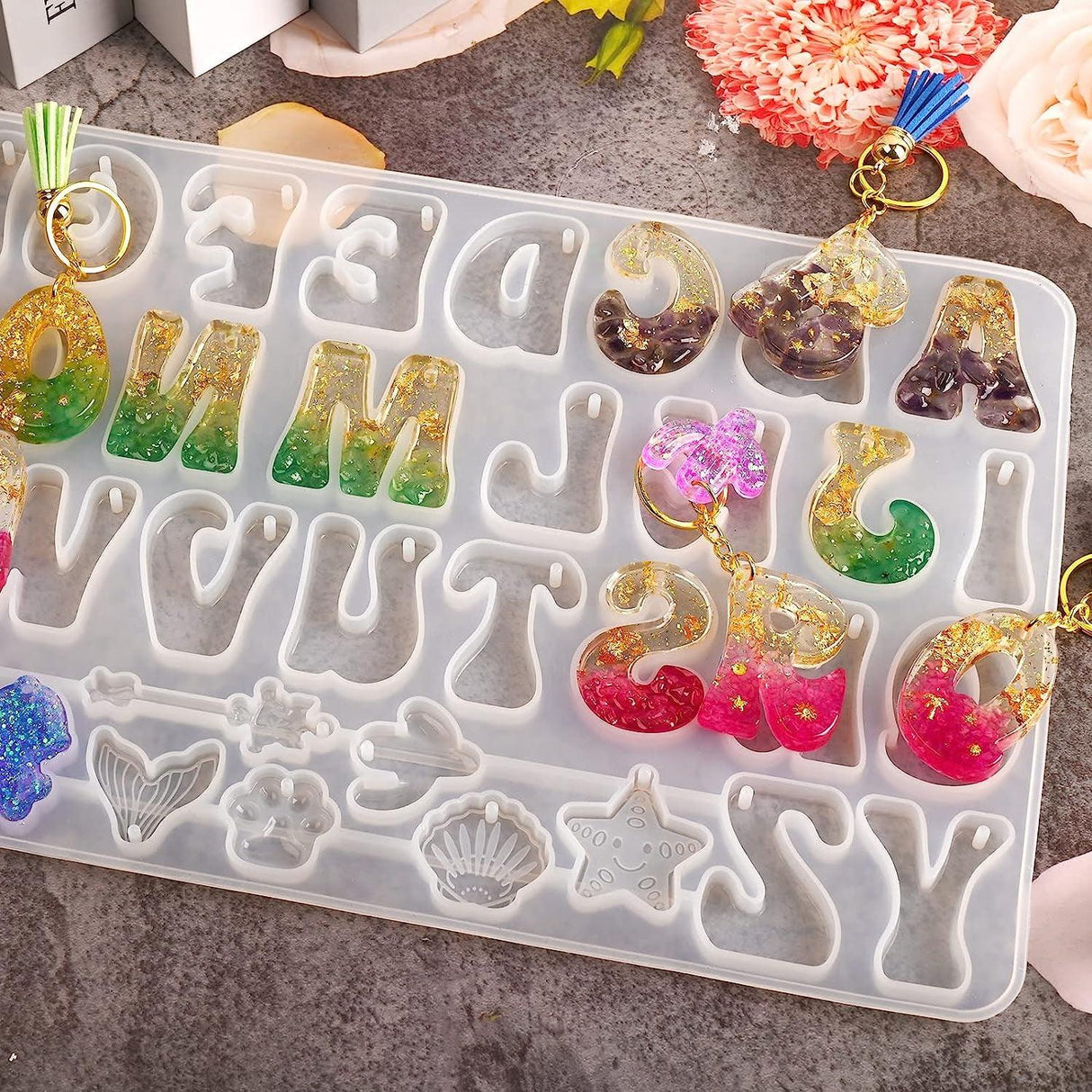 Alphabet Resin Mold, Reversed Alphabet Silicone Molds with Holes for Epoxy, Letter Molds for Resin DIY Keychain Jewelry Pendant WoodArtSupply