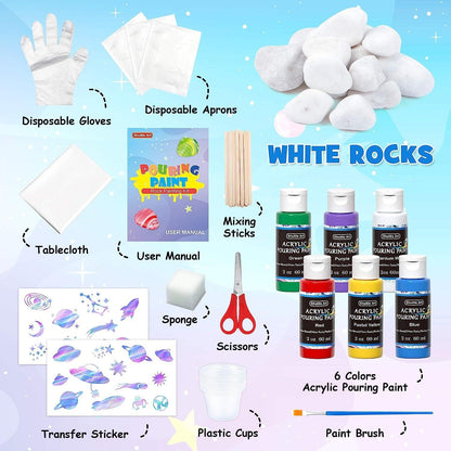 Rock Painting Kit, 6 Colors Acrylic Pouring Paint Rock Painting Kit with White Rocks - WoodArtSupply