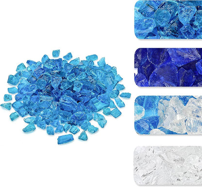 10-Pound Crushed Fire Glass for Fire Pit/Fireplace/Vase Fillers/Garden Landscapes/Resin Art, Sea Blue - WoodArtSupply