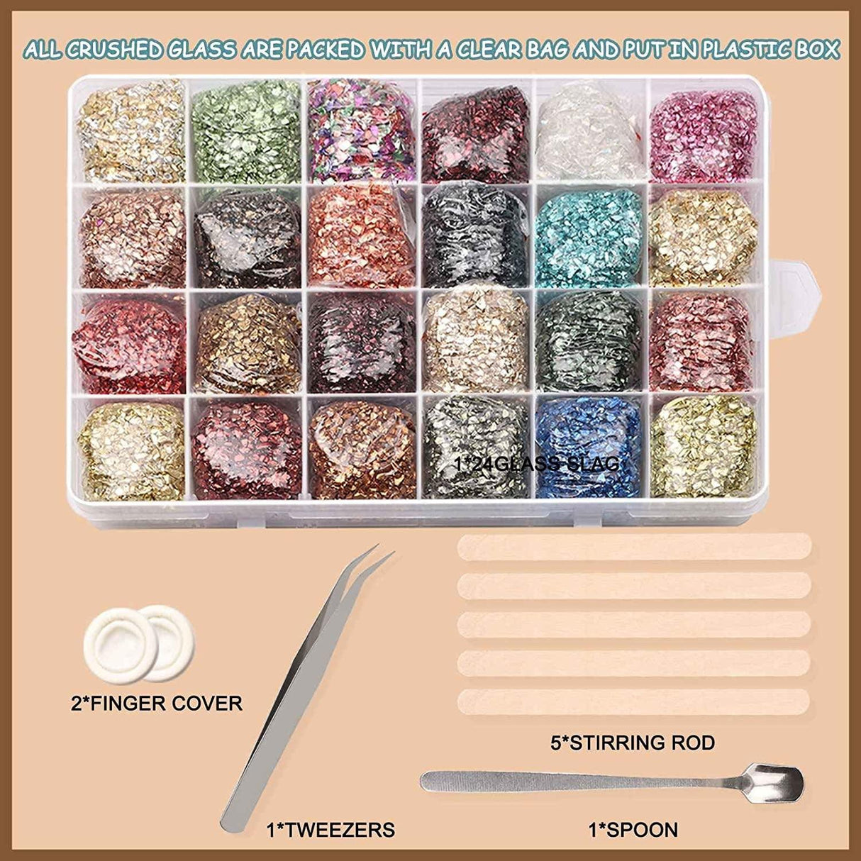 Crushed Glass Glitter, 24 Colors Irregular Crystal Chips Chunky Flakes Sequins Crushed Glass for Resin Geode Art Nail Arts Craft DIY Vase Filler WoodArtSupply