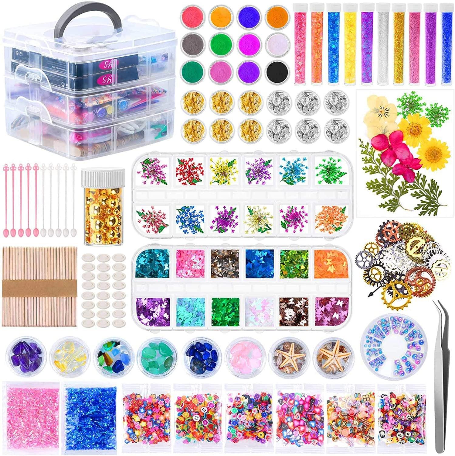 Resin Decoration Accessories Kit, Jewelry Making Supplies with Dried Flowers, Glitter Sequin, Mica Powder, Foil Flakes and Epoxy Fillers for Crafts Beginners - WoodArtSupply