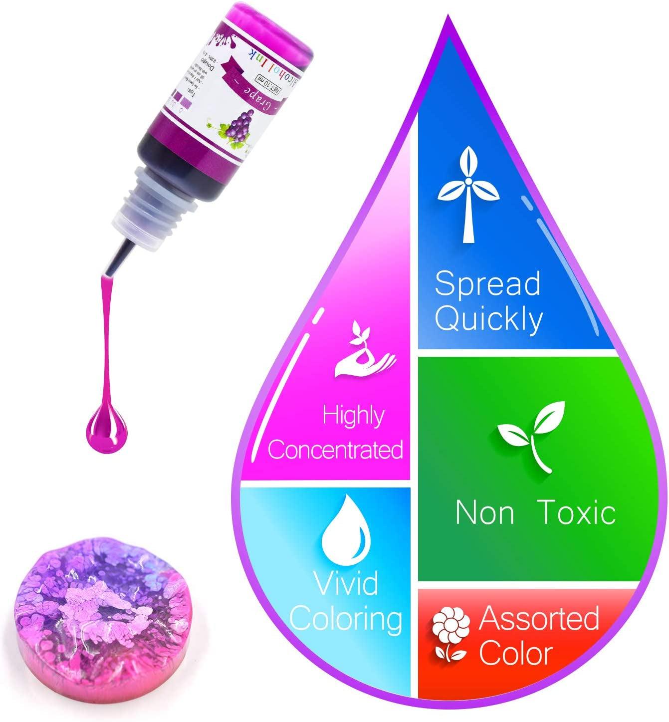 DecorRom Alcohol Ink Set - 24 Vibrant Colours Alcohol-Based Ink for Resin Petri Dish Making, Epoxy Resin Painting - Concentrated Alcohol Paint Colour