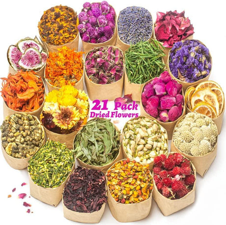 Dried Flowers, 21 Bags 100% Natural Dried Flowers Herbs Kit for Soap Making, DIY Candle, Bath, Resin Jewelry Making - Include Lavender, Don'T Forget WoodArtSupply