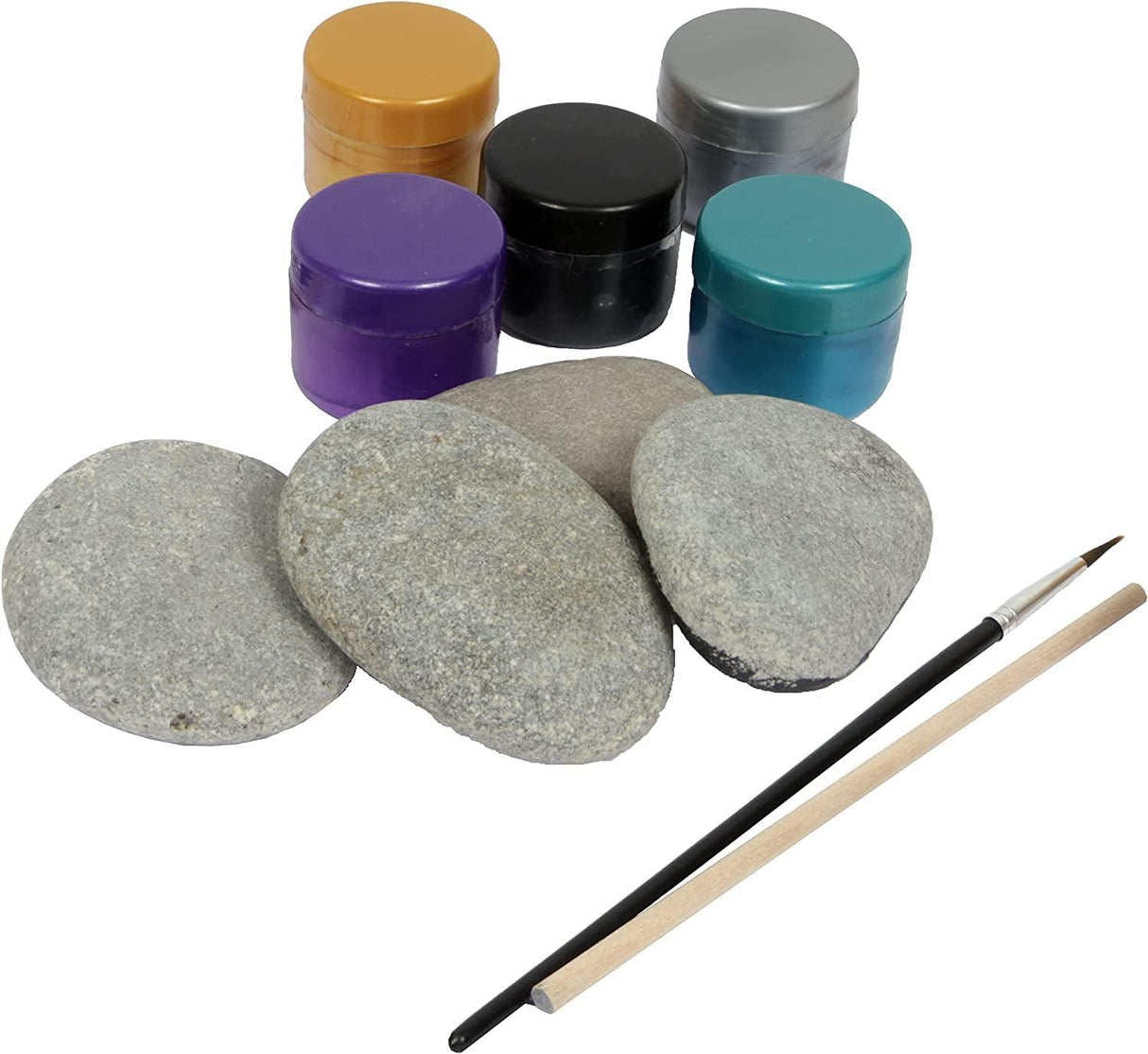 Metallic Rock Painting Box Set - DIY Rock Painting for Adults - Rocks, Brush, Paint Included WoodArtSupply