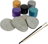Metallic Rock Painting Box Set - DIY Rock Painting for Adults - Rocks, Brush, Paint Included WoodArtSupply