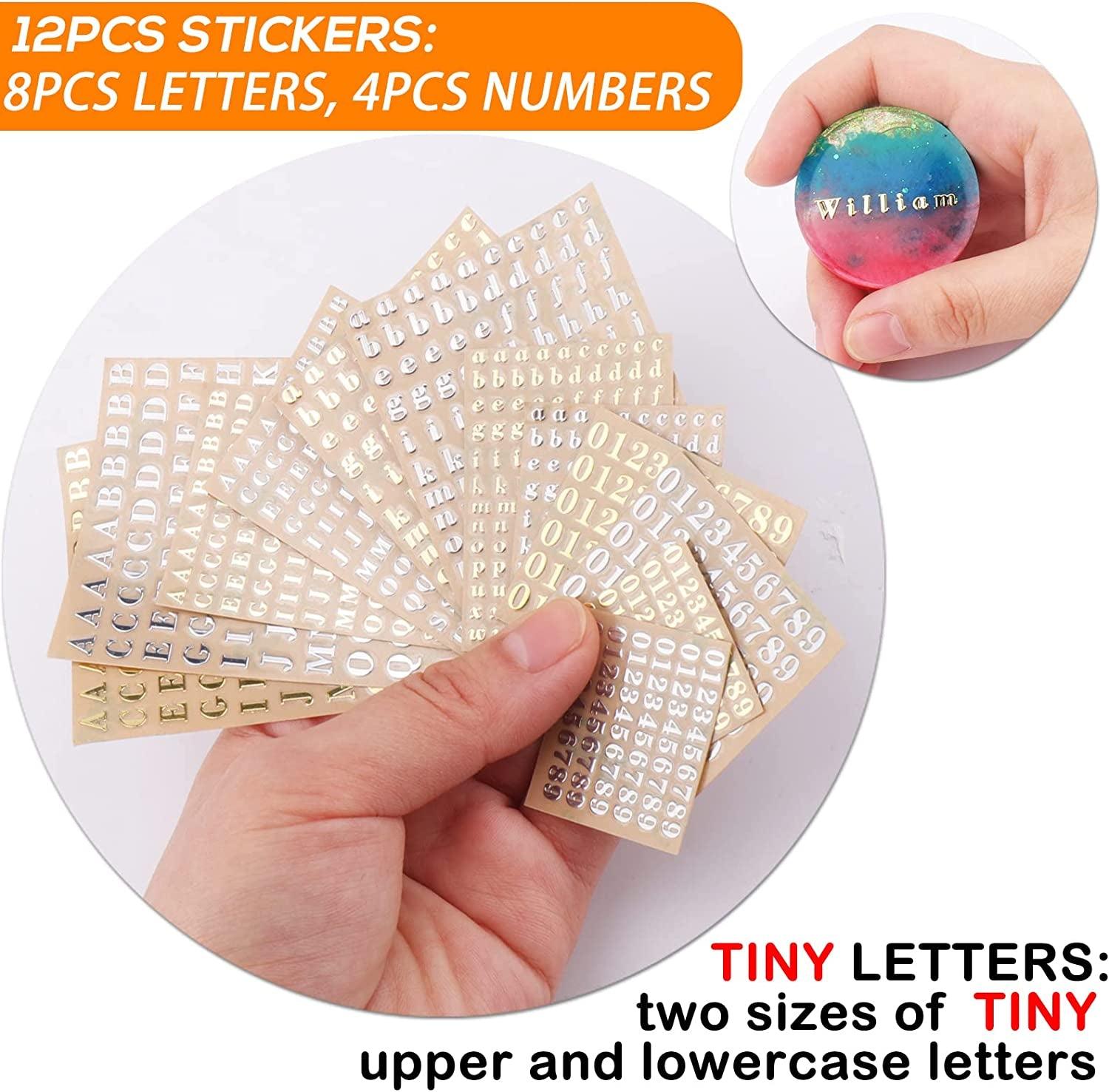 Letter Resin Stickers, Small Letter Stickers for Resin Scrapbook Supplies, Alloy Alphabet Number Stickers, Self Adhesive, Glitter Gold and Silver, 3Mm and 4.5Mm Tall, 12 Sheets - WoodArtSupply