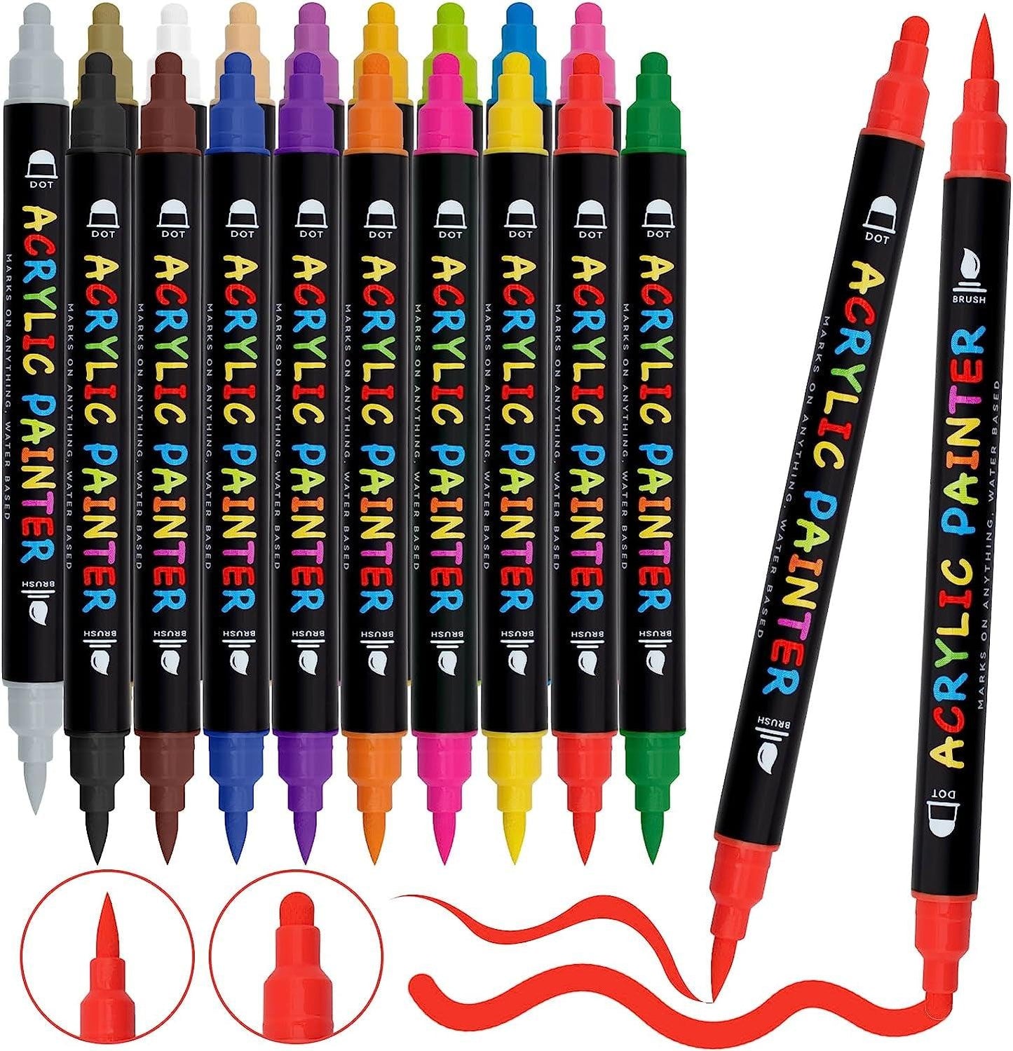 Paint Pens, 18 Colors Acrylic Paint Pens Paint Markers, Dual Tip Pens with Medium Tip - WoodArtSupply