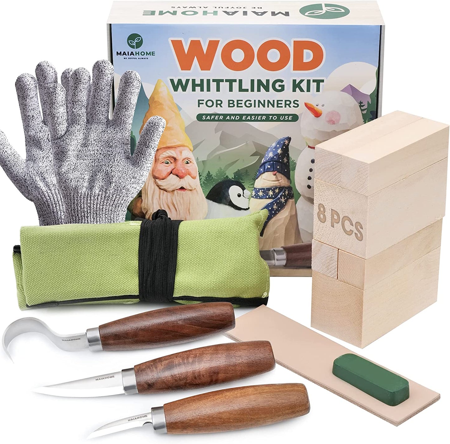 Whittling Kit for Beginners Includes 8-Basswood Wood Carving Blocks Set, 3Pcs Whittling Knife - Wood Carving Kit with Tools and Carving Knifes for Adults, Beginners, Kids - Very Sharp, Easy to Carve