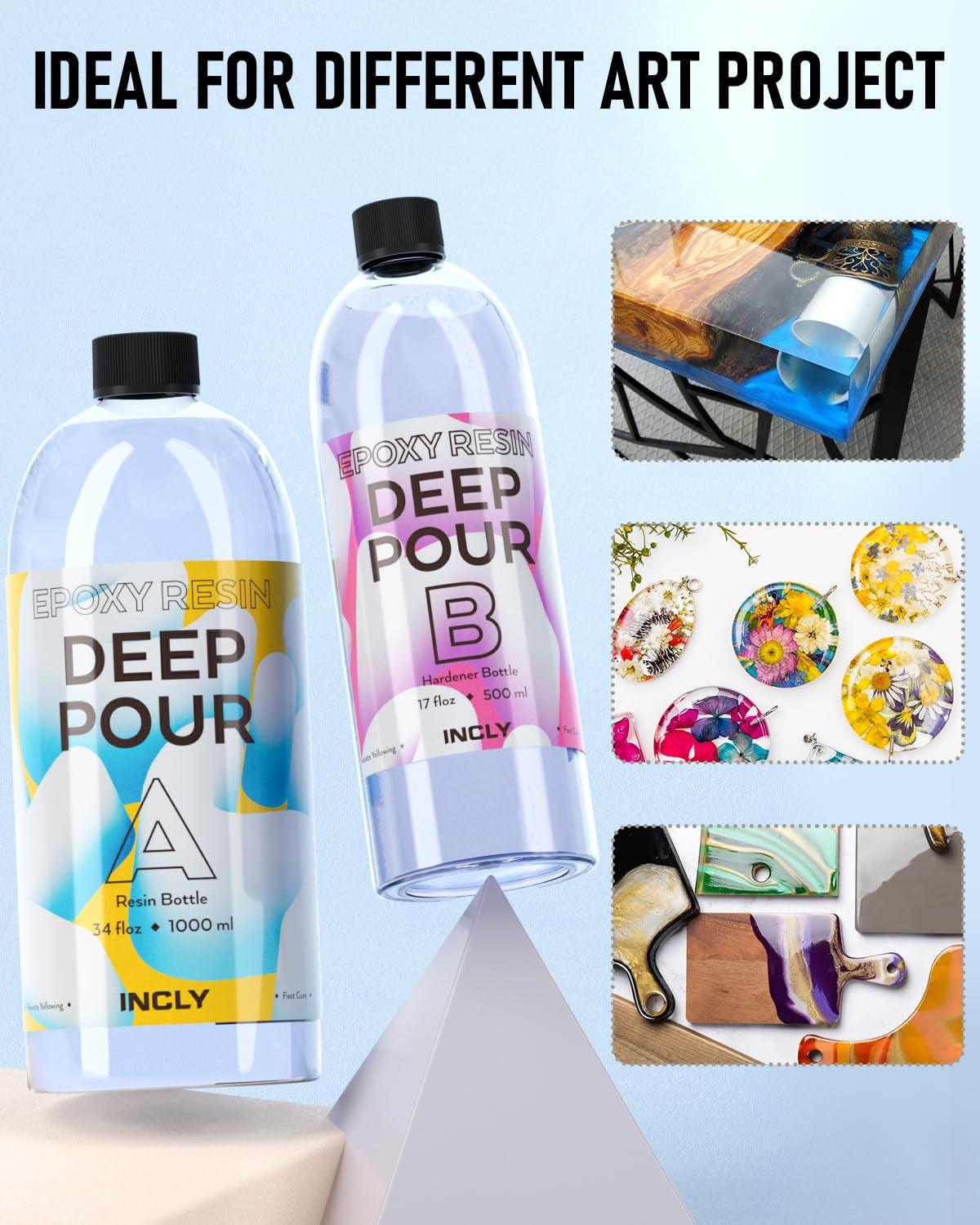 51OZ Deep Pour Epoxy Resin Kit, High Gloss & Bubble Free 2 to 4 Inch Depth Art Resin for Craft River Table, Wood Filler, Bar Top, Coating, Casting, Food Safe Self Leveling Epoxy Resin 2:1 - WoodArtSupply