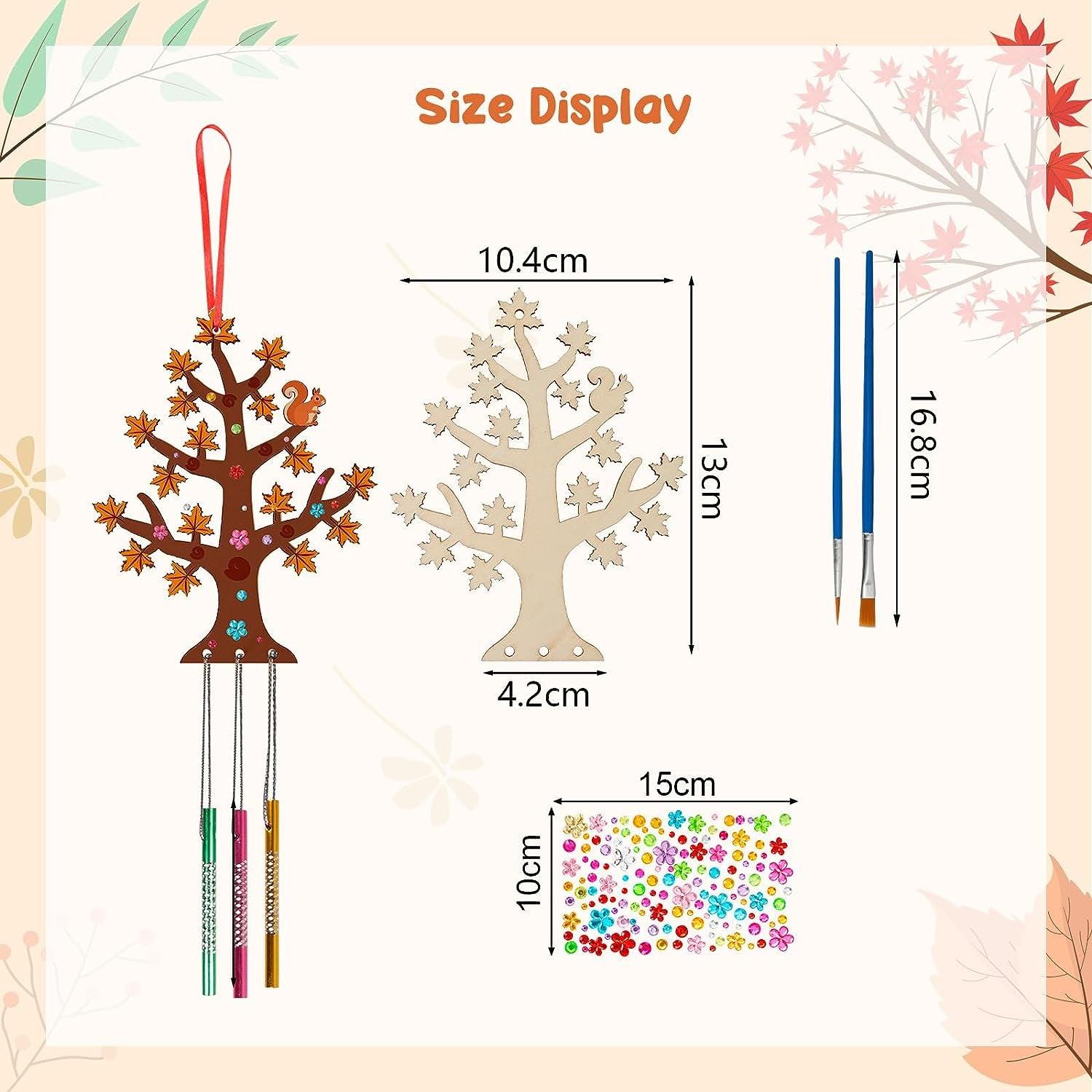 Fnnoral 10 Pack Christmas Wind Chime Kit for Kids Make You Own Christmas Wind Chimes DIY Coloring Wooden Craft for Christmas Hanging Ornaments