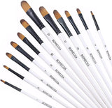 Filbert Paint Brushes Set, 12 PCS Artist Brush for Acrylic Oil Watercolor Gouache Artist Professional WoodArtSupply