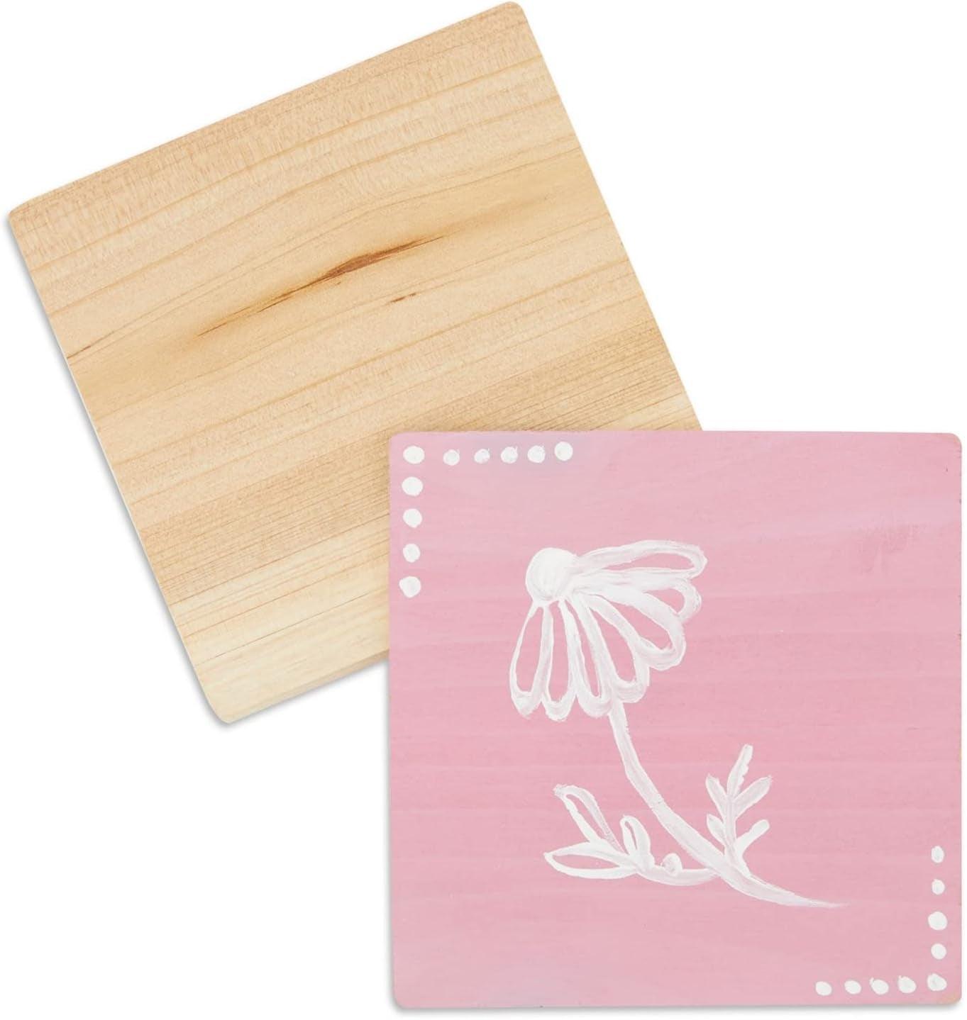 12 Pack Unfinished Wooden Coasters, Blank Wood Crafts Squares for DIY with Non-Slip Foam Dots (3.7 In) - WoodArtSupply