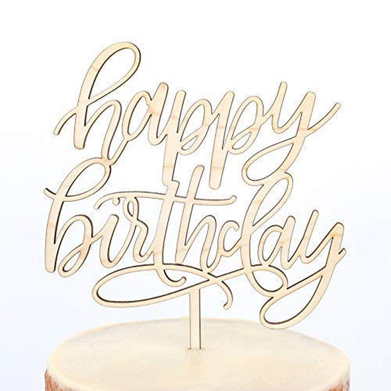 Happy Birthday Script Cake Topper in Maple Wood WoodArtSupply