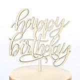 Happy Birthday Script Cake Topper in Maple Wood WoodArtSupply