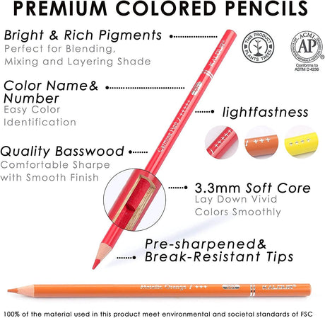 72 Count Colored Pencils for Adult Coloring Books, Soft Core,Ideal for Drawing Blending Shading WoodArtSupply