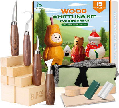 Wood Whittling Kit for Beginners-Complete Whittling Set with 4Pcs Wood Carving Knives & 8Pcs Basswood Wood Blocks-Perfect Wood Carving Kit Set-Includes Wood Carving Tools for Adults and Kids