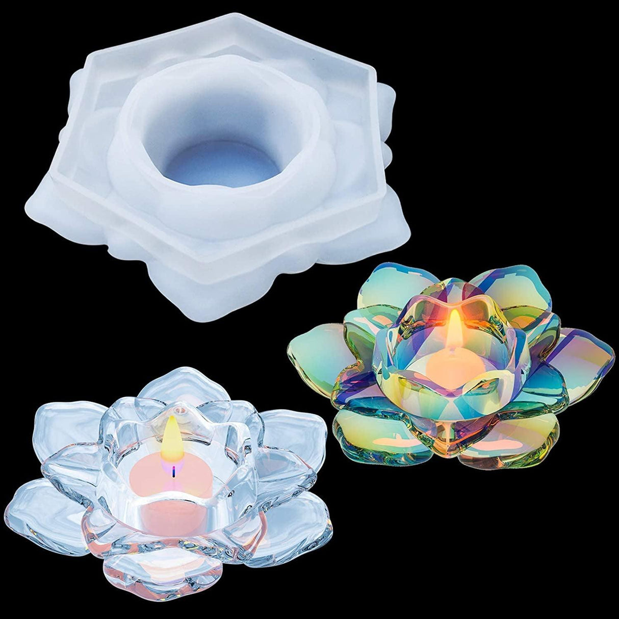 Lotus Tealight Candles Holders Resin Mold, Flower Candlestick Epoxy Casting Silicone Molds for DIY Jewelry Box, Trinket Container, Candy Box Home WoodArtSupply