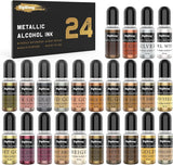 Metallic Alcohol Ink Set - 24 Metal Color Alcohol-Based Ink, Shimmer Mixatives Epoxy Resin Paint Colour Dye Great for Resin Petri Dish, Yupo, WoodArtSupply