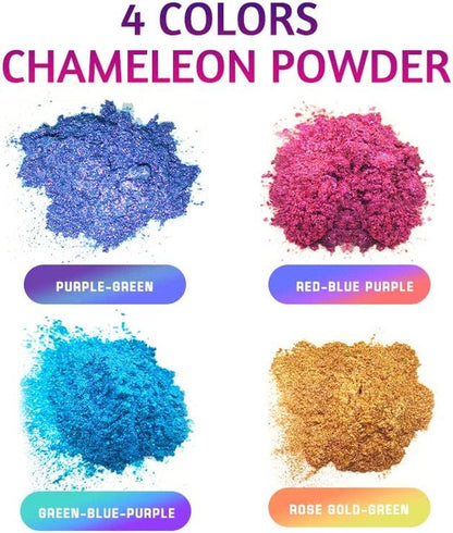 Chameleon Powder, 4 Pack Color Shift Mica Powder for Epoxy Resin/Tumbler, Saturated Color Shifting Chrome Pigment Powder for Nails, Slime, Painting - WoodArtSupply