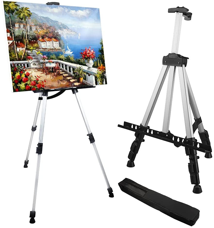 Artist Easel Stand,  Metal Tripod Adjustable Easel for Painting Canvases Height from 17 to 66 Inch,Carry Bag for Table-Top/Floor Drawing and Didplaying