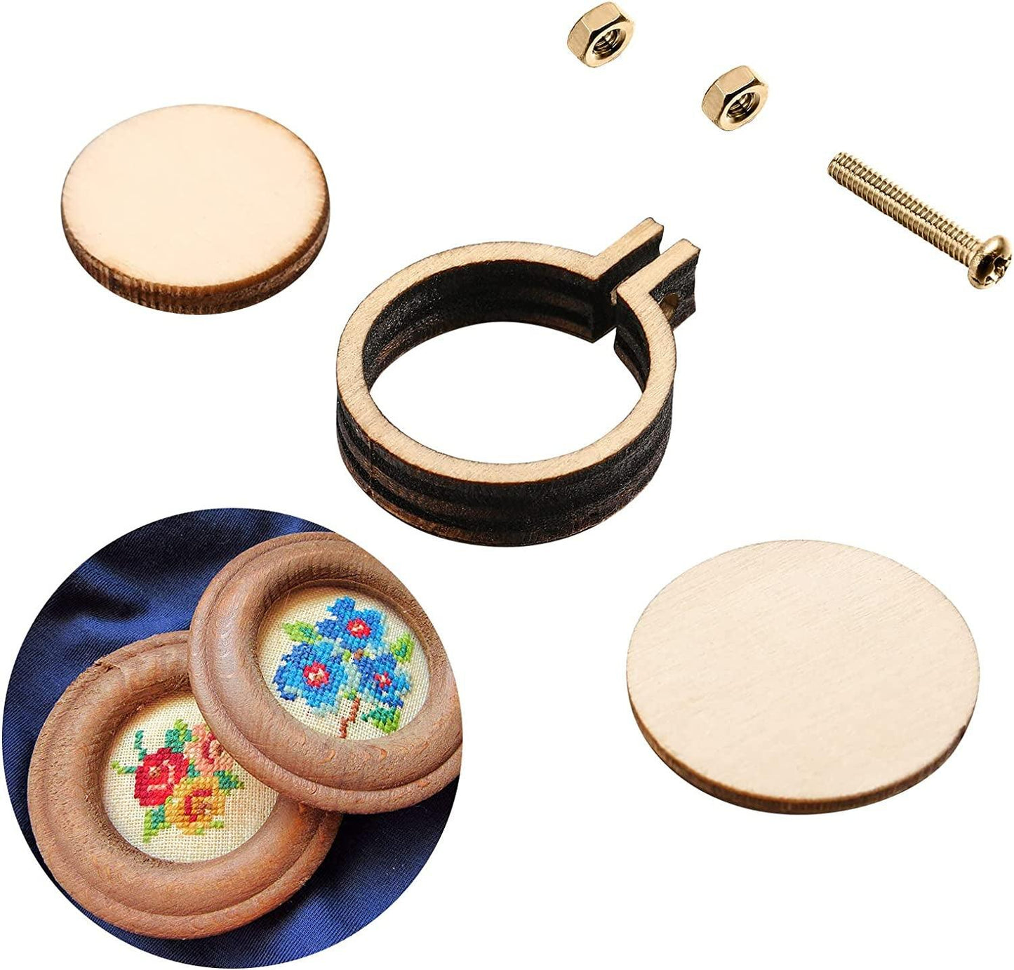 Mini Embroidery Hoop Mini Wood Hoop Ring Wooden round Crossing Stitch Hoop Small Display Frame Circle for DIY Pendant Embroidery Frame Craft (1.2 X 1 Inch, 20 Pieces) - WoodArtSupply