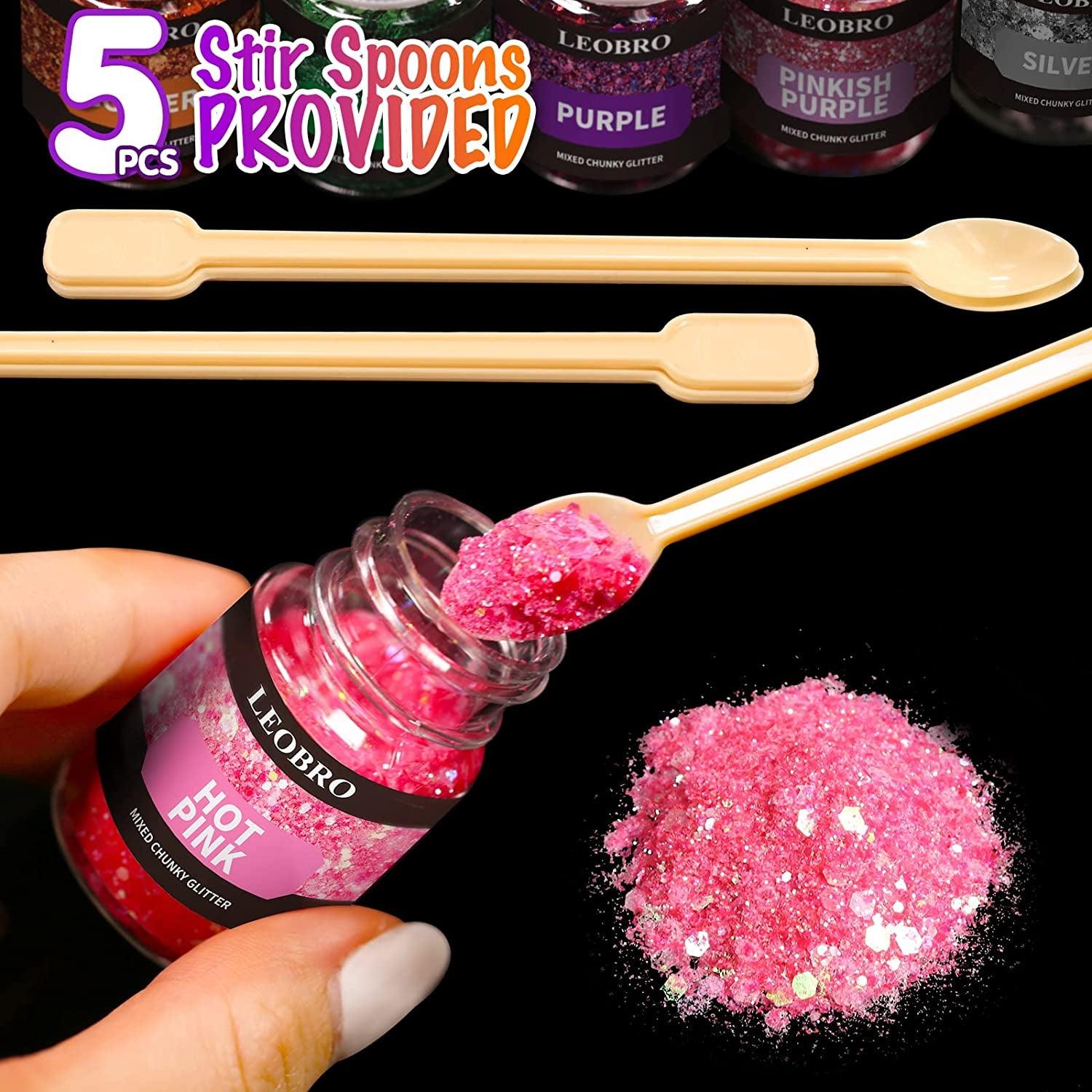 Holographic Chunky Glitter, 15 Colors Craft Glitter for Resin, with 5PCS Mixing Spoon, Cosmetic Glitter for Nail Body Eye Face, Resin Glitter Flakes WoodArtSupply