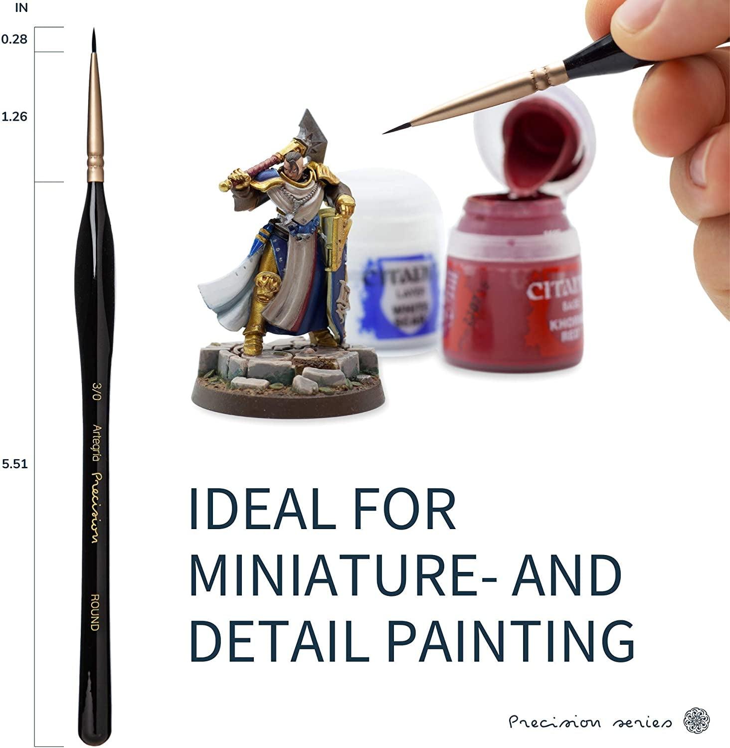 Detail Paint Brush Set - 5 Miniature Paint Brushes Size round 3/0 000 - Fine Tips Ergonomic Handles for Small Scale Models - WoodArtSupply