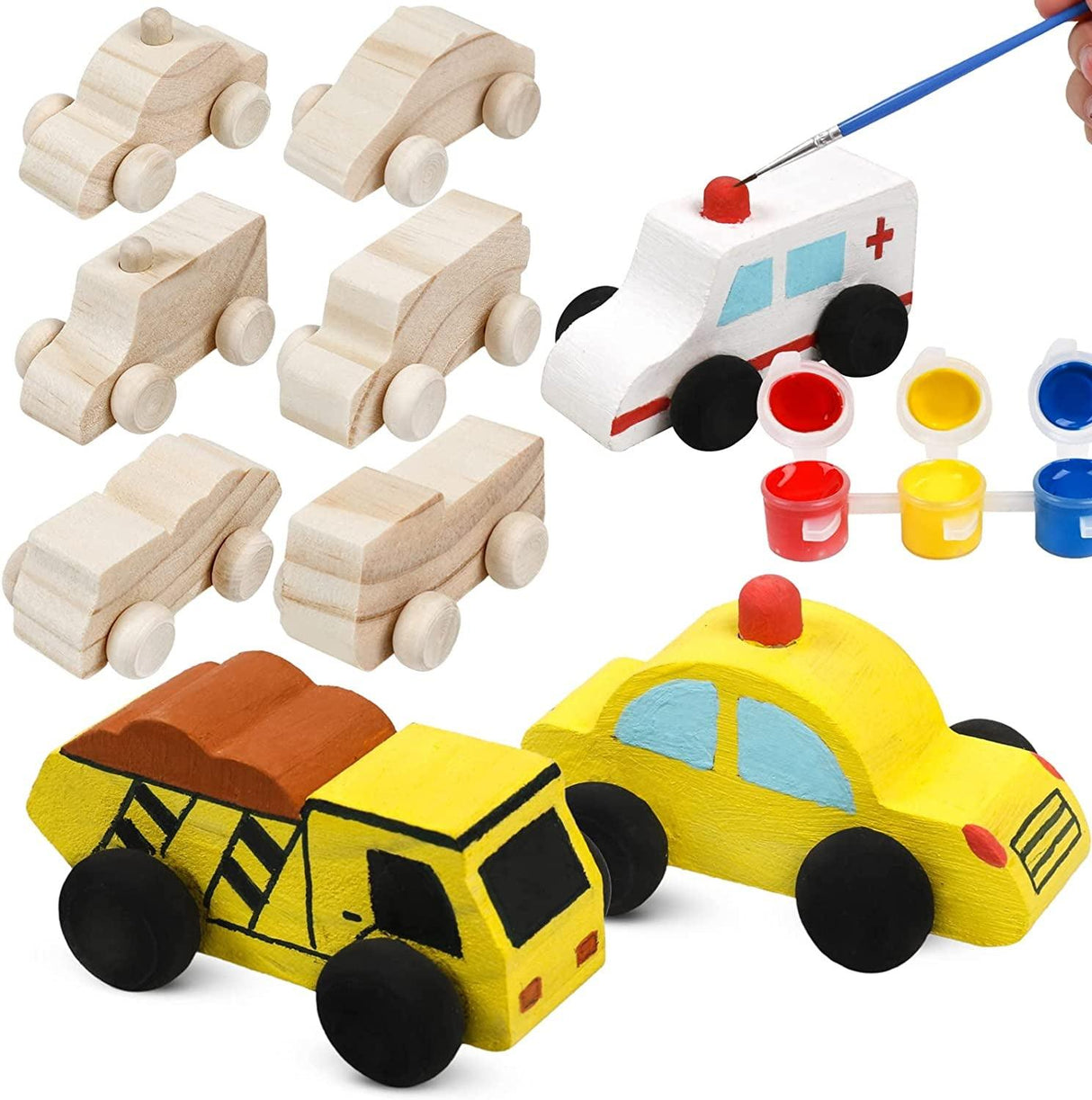 12 Pieces Unfinished Wooden Cars Wood DIY Car Toys Wood Crafts Painting Crafts Kit WoodArtSupply