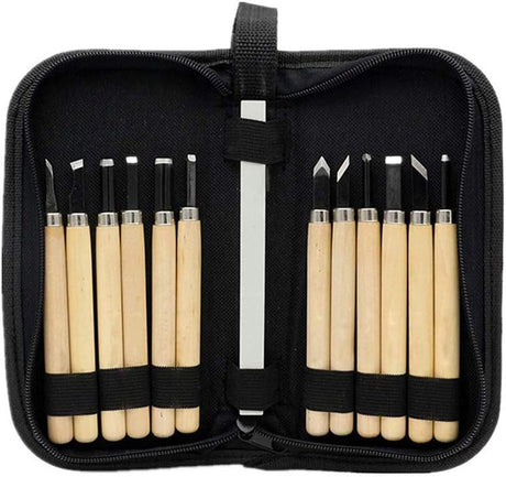 Wood Carving, 12 Carving Tools Set with Knife Stone & Carrying Pouch - Perfect Knife Kit for Beginner WoodArtSupply