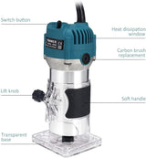 Wood Router,Router Tool Wood Trimmer Router Electric Hand Trimmer Laminate Milling Engraving Hand Machine Joiner Tool Electric for Slotting Trimming WoodArtSupply