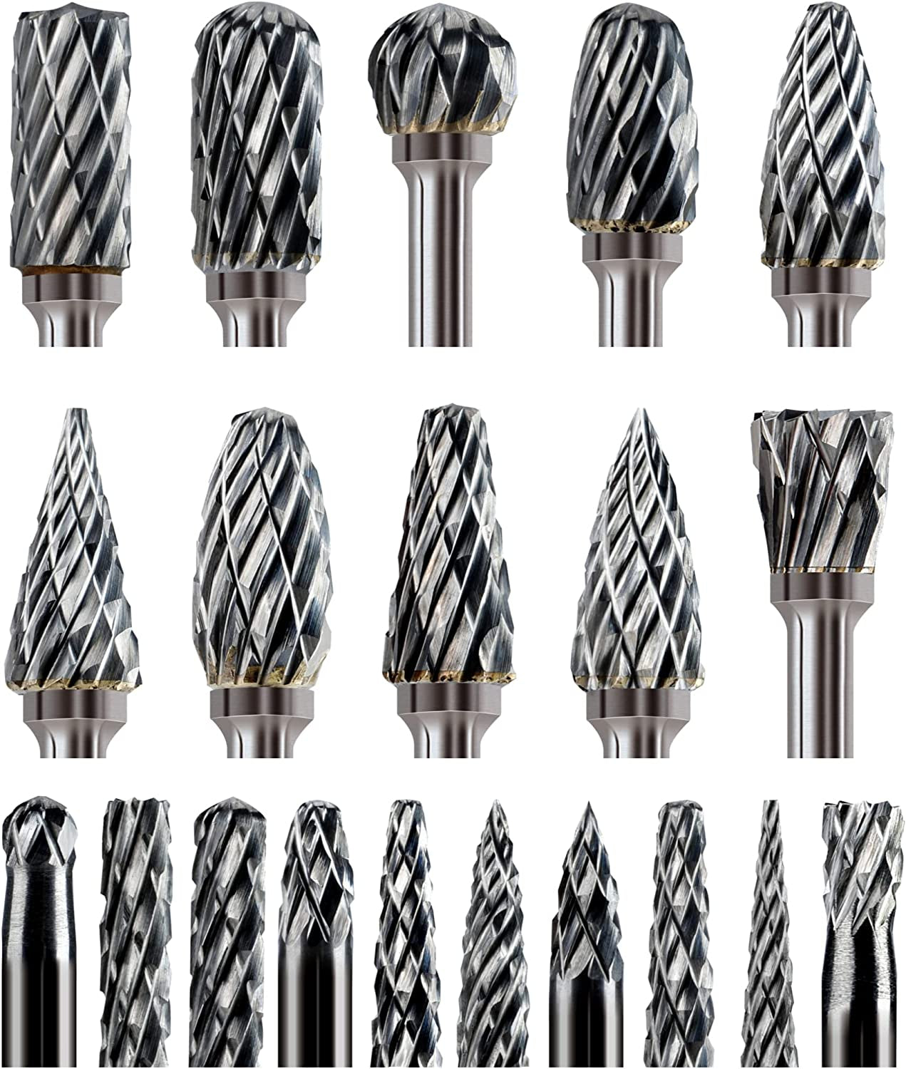 Carbide Burr Set Compatible with Dremel 1/8" Shank 20PCS Die Grinder Rotary Tool Rasp Bits Wood Carving Accessories Attachments Cutting Burrs Metal Grinding Engraving Porting Double Cut