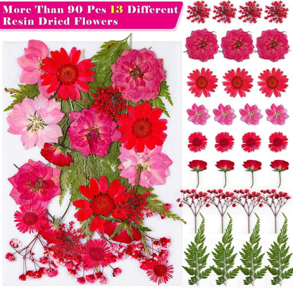 100Pcs Pressed Dried Flowers for Resin Molds, Natural Dried Flower Herbs Kit for Scrapbooking Supplies Card Making Supplies Resin Jewelry Making Soap and Candle Making(Blue, Purple, Red) - WoodArtSupply