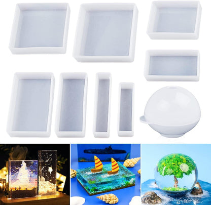 Square Resin Mold 9PCS Different Sizes Silicone Molds for Resin Jewelry, Specimen DIY - WoodArtSupply