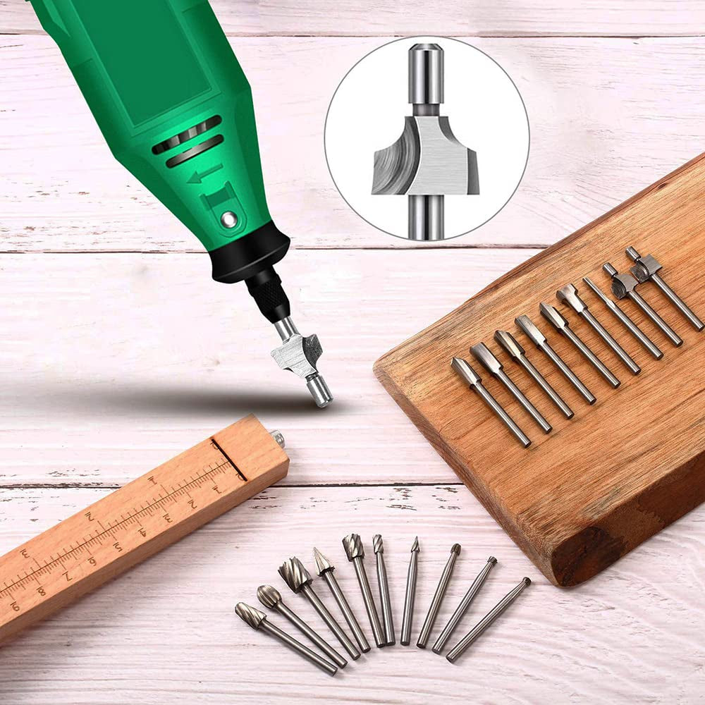 Wood Carving Bits Engraving Router Bit, 20Pcs HSS Different Rotary Burr Set with 1/8"(3Mm) Shank for Rotary Tools for DIY Woodworking, Carving, Drilling, Engraving, Trimming