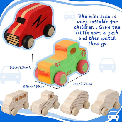 12 Pieces Wood DIY Car Toys Unfinished Wooden Cars Wooden Painting Blocks Crafts Kits - WoodArtSupply