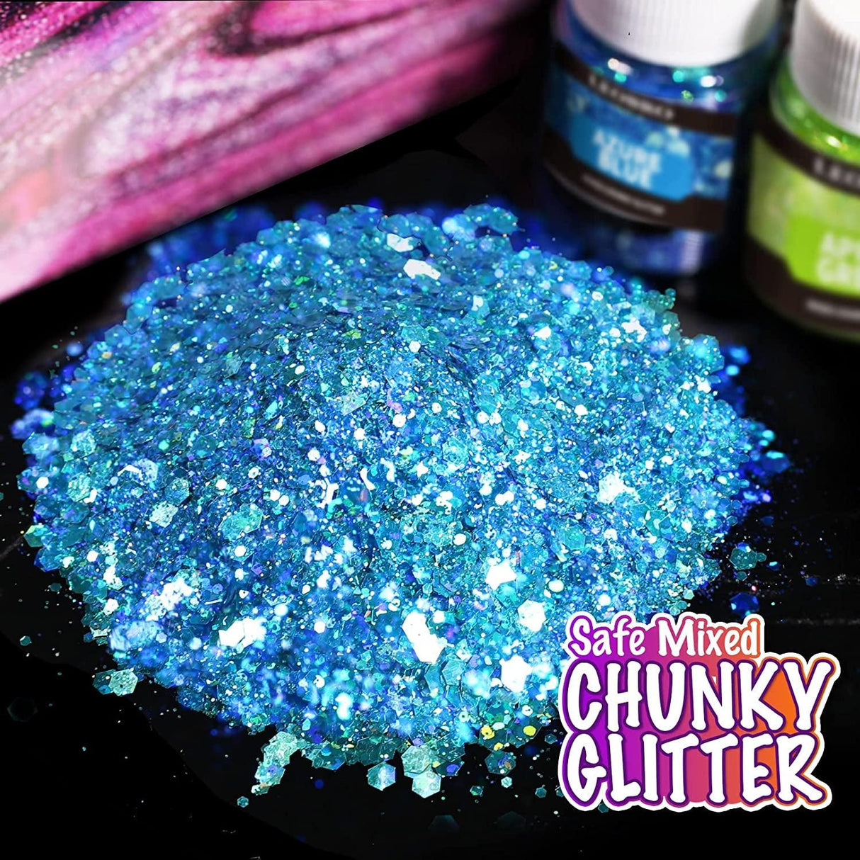 Holographic Chunky Glitter, 15 Colors Craft Glitter for Resin, with 5PCS Mixing Spoon, Cosmetic Glitter for Nail Body Eye Face, Resin Glitter Flakes WoodArtSupply