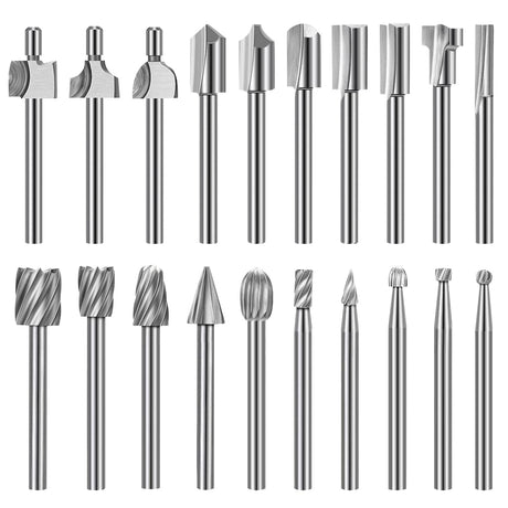 Wood Carving Bits Engraving Router Bit, 20Pcs HSS Different Rotary Burr Set with 1/8"(3Mm) Shank for Rotary Tools for DIY Woodworking, Carving, WoodArtSupply
