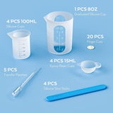 Silicone Resin Measuring Cups Tool Kit- 250 & 100 Ml Measure Cups, Silicone Popsicle Stir Sticks, Pipettes, Finger Cots for Epoxy Resin Mixing, WoodArtSupply