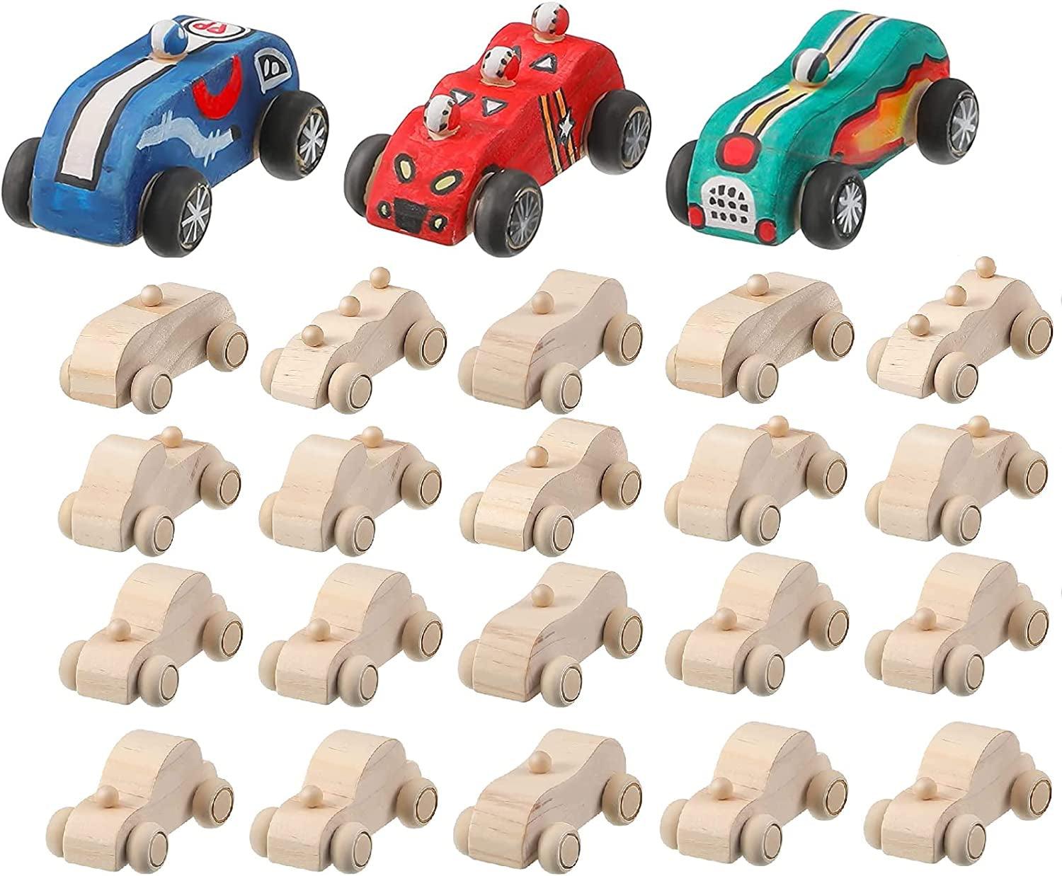 24 Pieces Wood DIY Car Toys Unfinished Wooden Cars Unfinished DIY Car Crafts WoodArtSupply