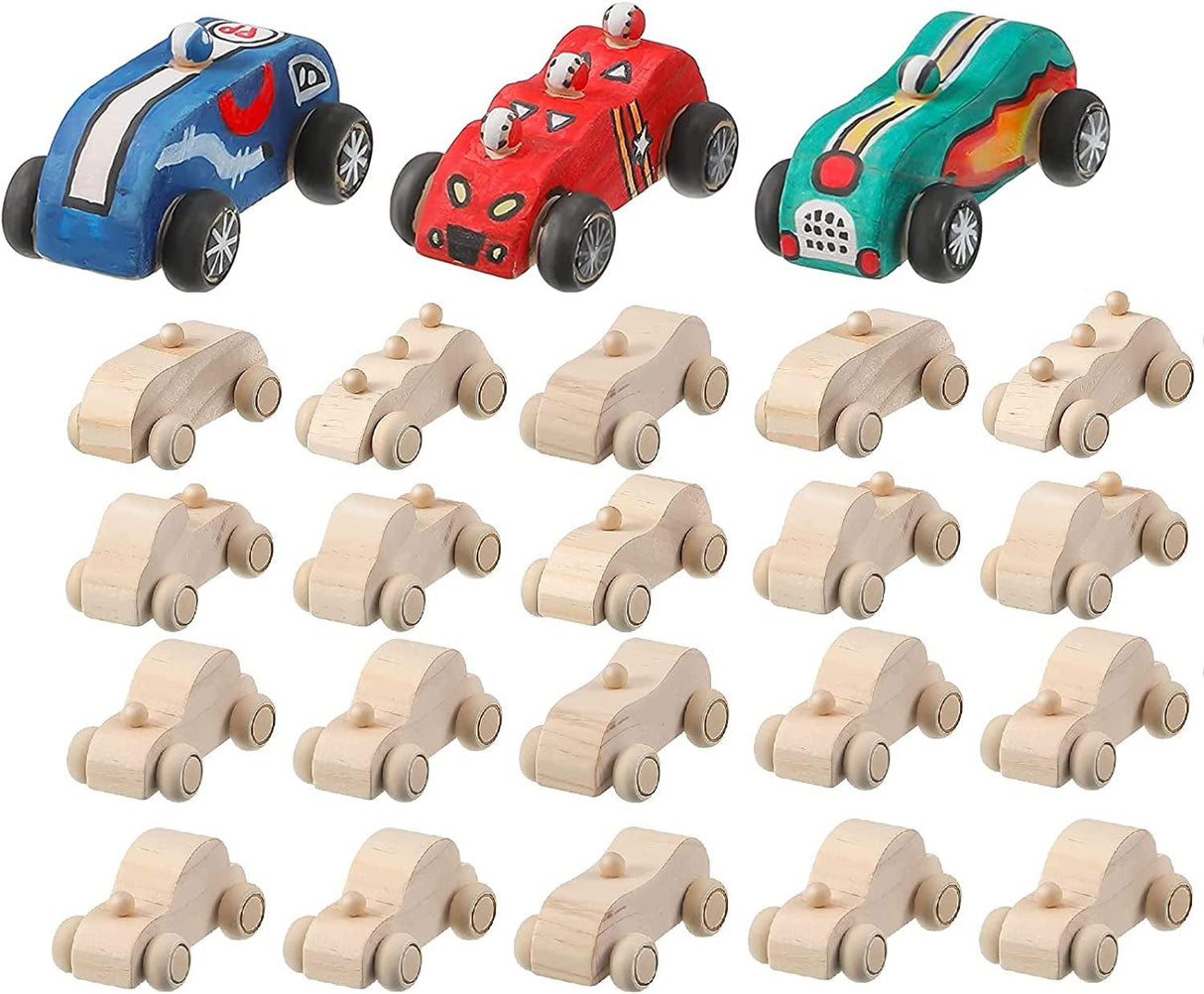 24 Pieces Wood DIY Car Toys Unfinished Wooden Cars Unfinished DIY Car Crafts WoodArtSupply