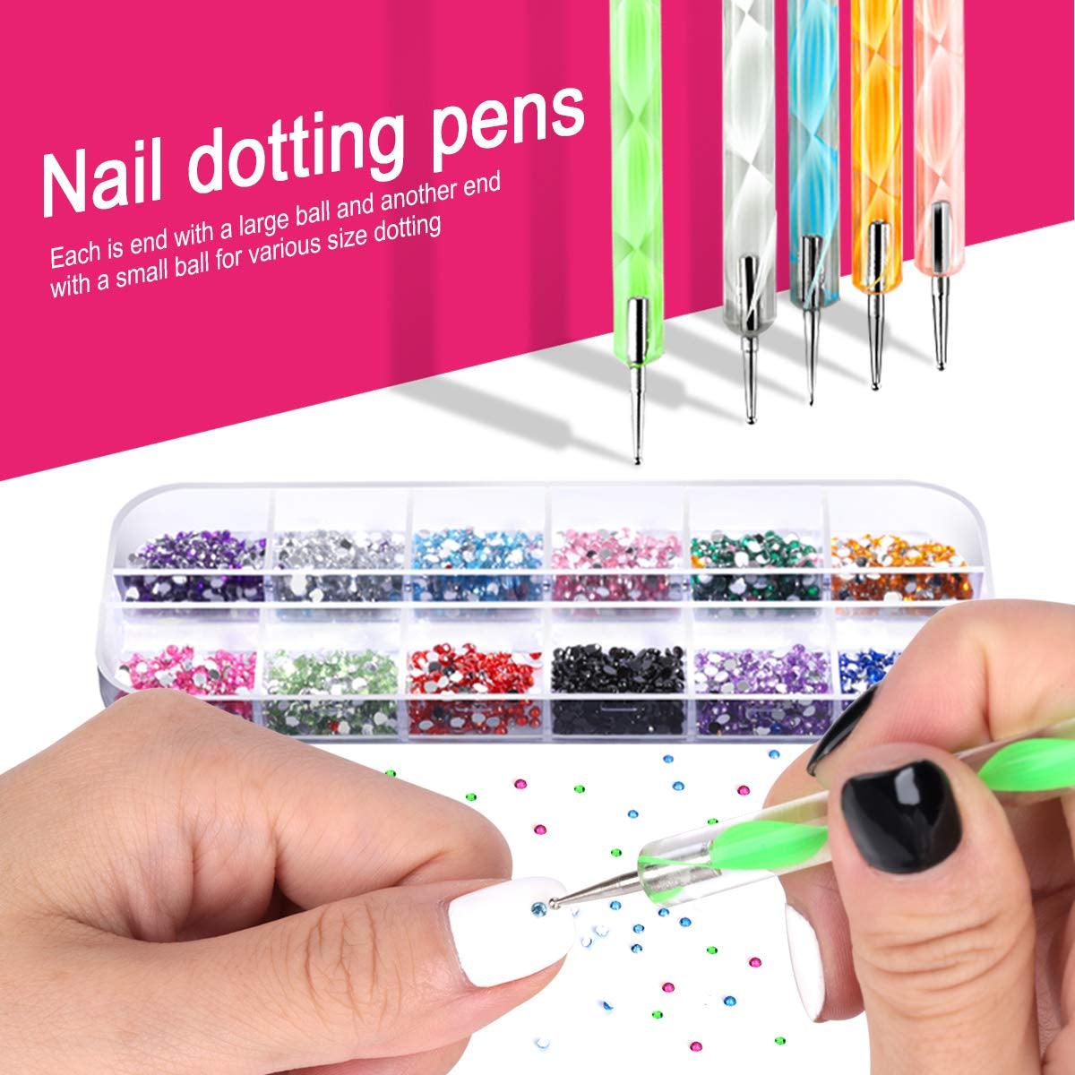 Nail Art Brush, 3D Nail Art Decorations Kit with Nail Pen Designer Dotting Tools Colors Holographic - WoodArtSupply