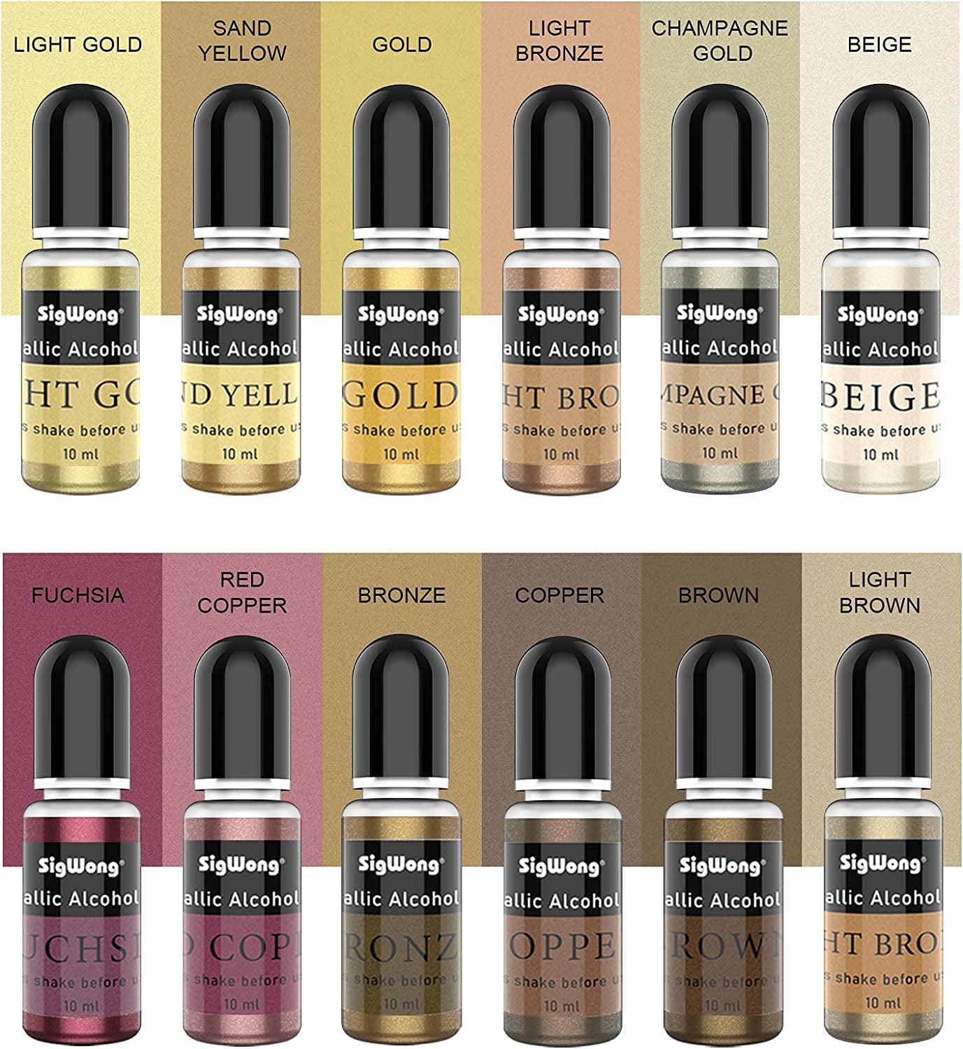 Metallic Alcohol Ink Set - 24 Metal Color Alcohol-Based Ink, Shimmer Mixatives Epoxy Resin Paint Colour Dye Great for Resin Petri Dish, Yupo, WoodArtSupply