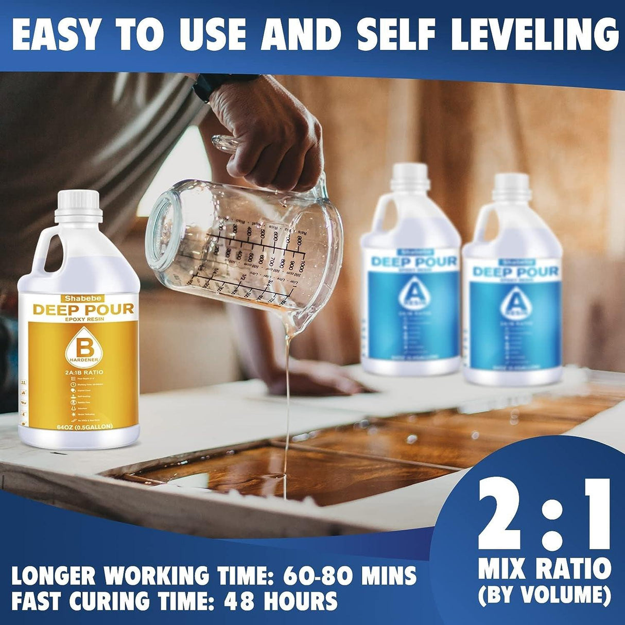 Deep Pour Epoxy Resin 1.5 Gallon, 2 to 4 Inch Depth Clear Epoxy Resin Kit with Mixer, Bubble Free, Low Odor 2:1 Casting Resin for Table Top, WoodArtSupply