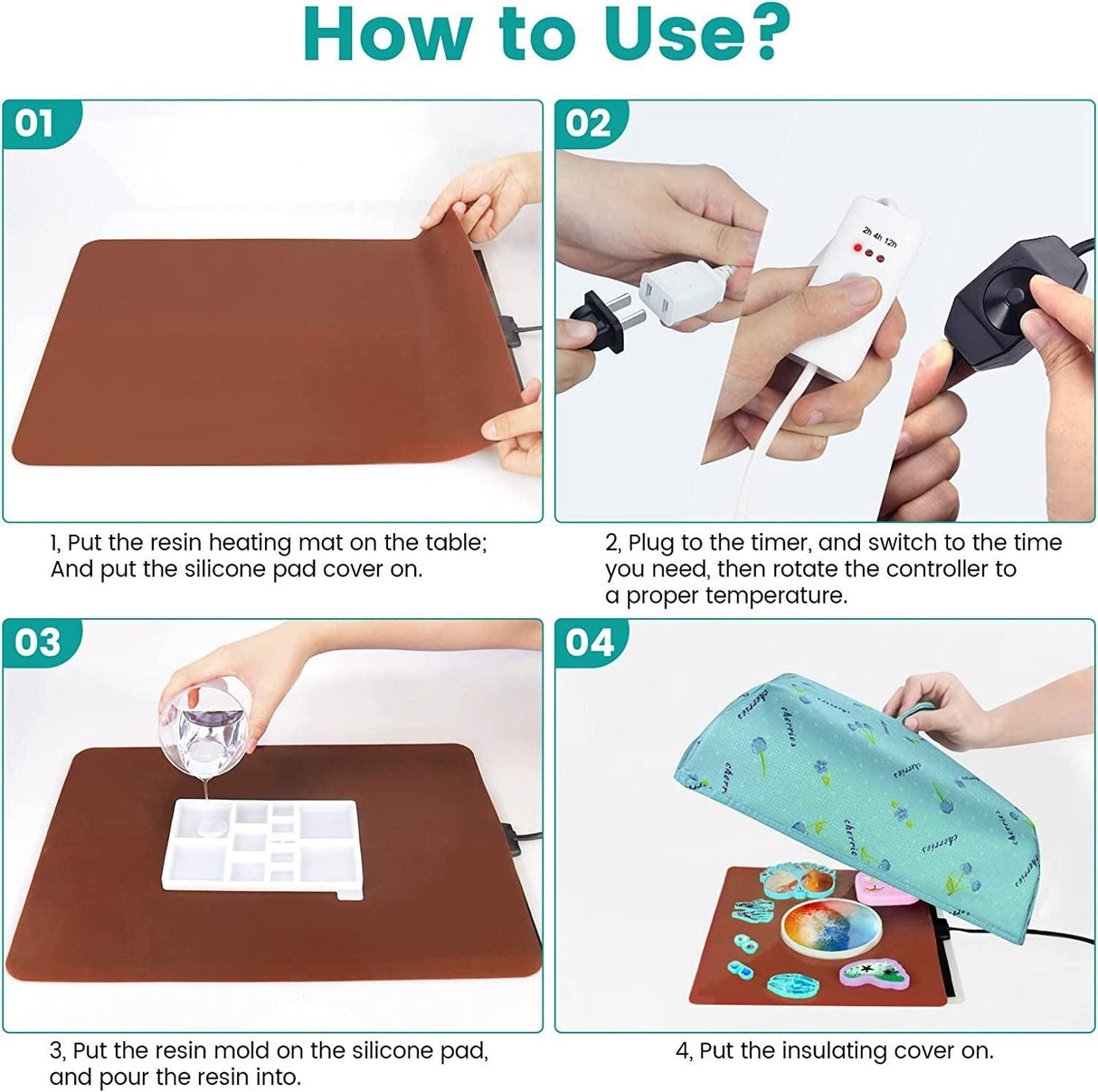 Epoxy Heating Mat with Cover Timer, Heat Pad for Resin Molds, Fast Curing Drying Warming Machine WoodArtSupply
