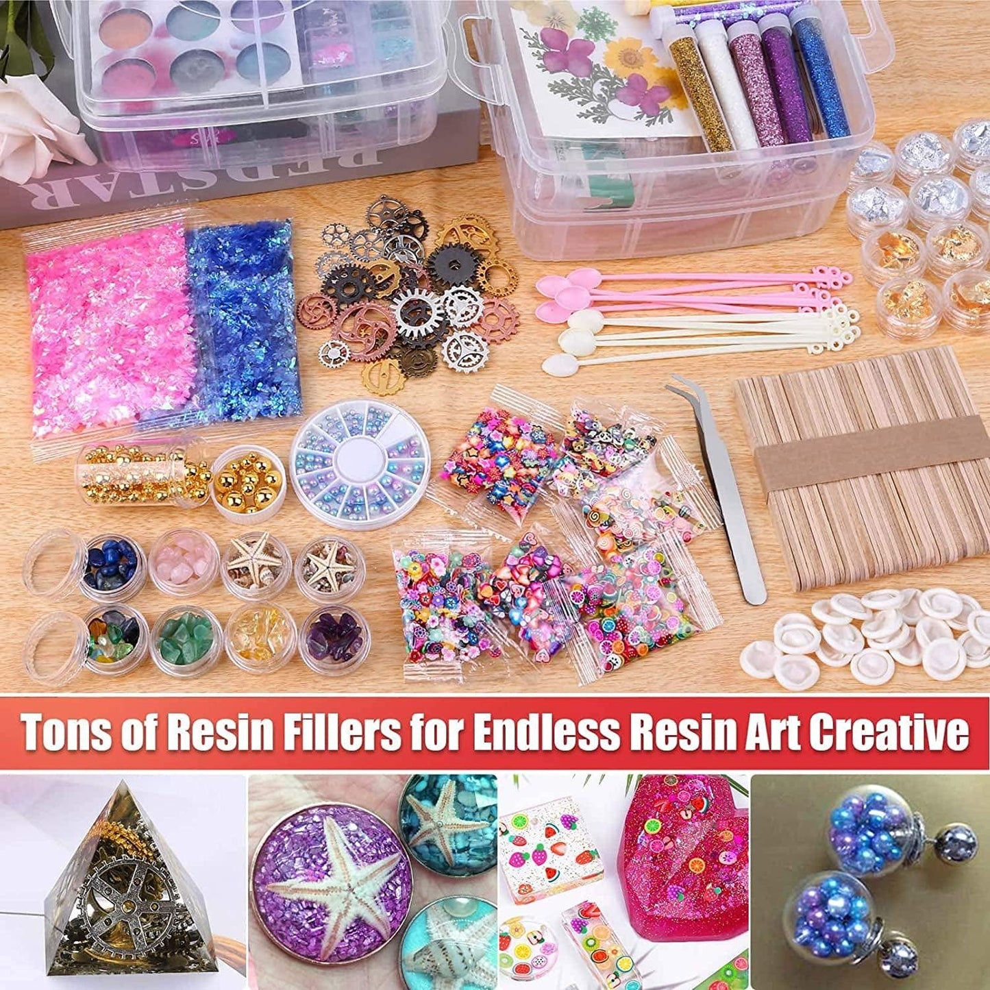 Resin Decoration Accessories Kit, Jewelry Making Supplies with Dried Flowers, Glitter Sequin, Mica Powder, Foil Flakes and Epoxy Fillers for Crafts Beginners - WoodArtSupply