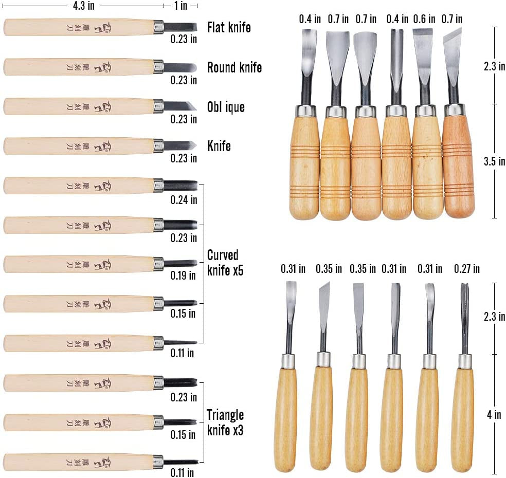 24PCS Wood Knife Kit Set Wood Carving Kit,Professional Chisel Set, Including Small, Middle, Large Size (24PCS)
