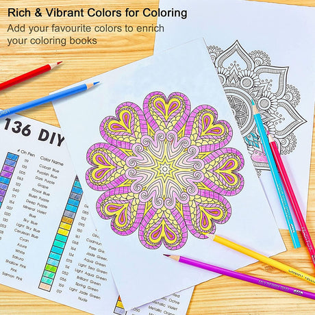 136 Colored Pencils , Soft Core Coloring Pencils Set for Adult Coloring Books WoodArtSupply