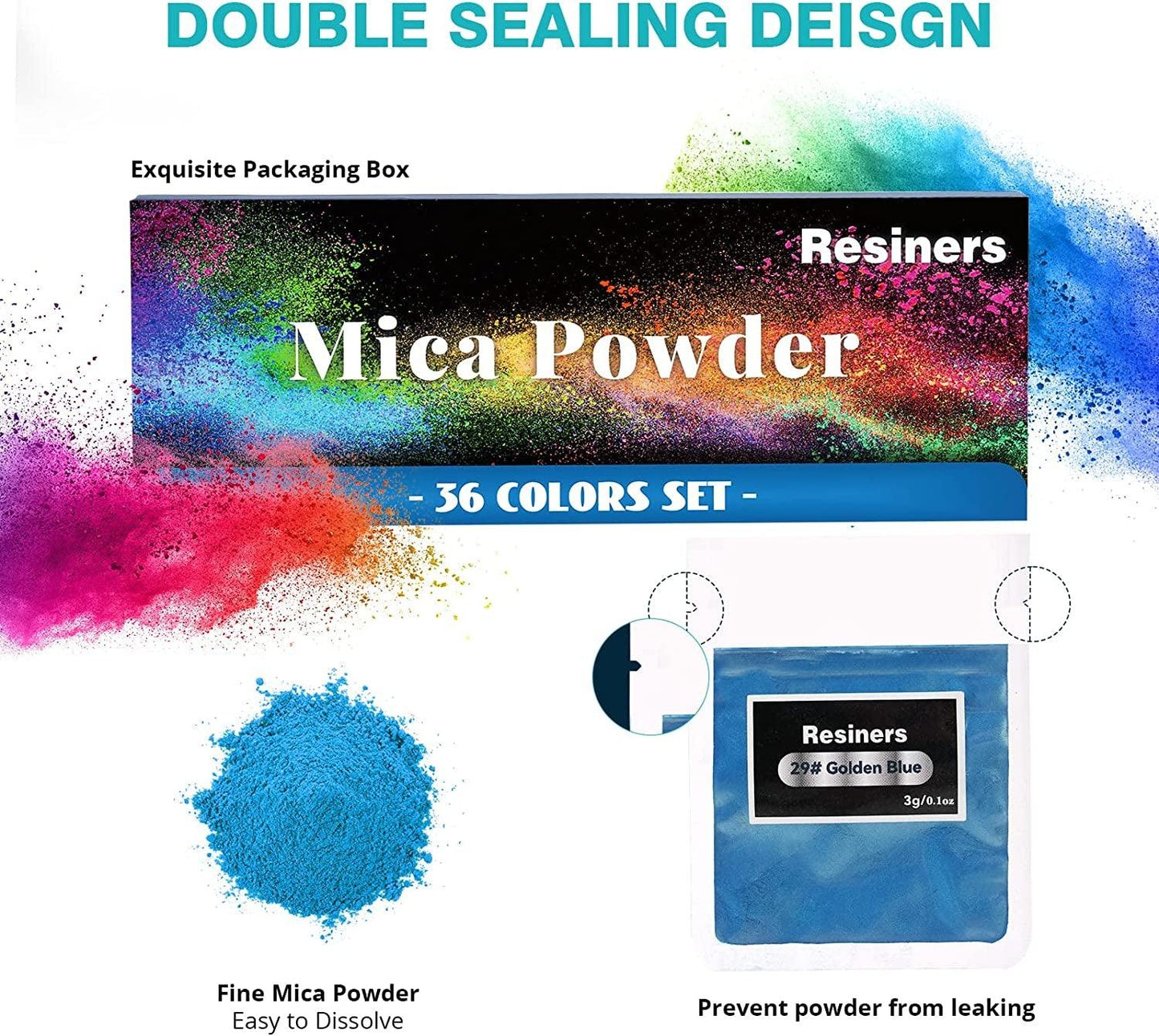 Mica Powder for Epoxy Resin, 36 Color Epoxy Resin Color Pigment, Cosmetic Grade Mica Powder for Soap Making, Candle Making, Lip Gloss, Art Crafts, Bath Bomb, Resin Supplies - 0.1Oz(3G)/Bag - WoodArtSupply