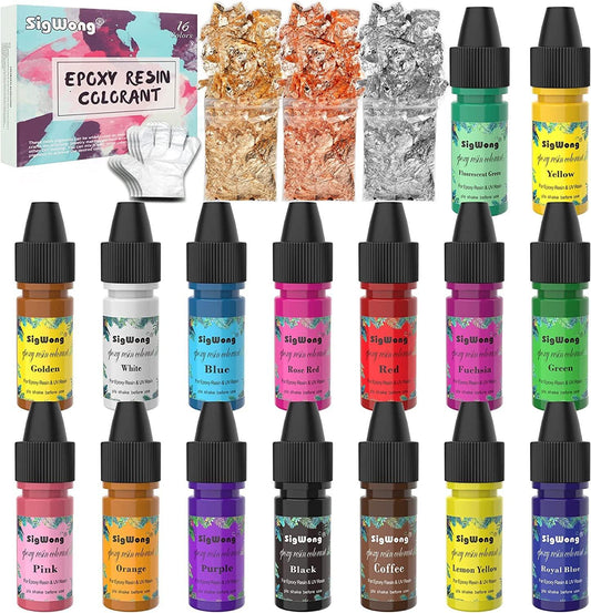 Epoxy Resin Pigment - 16 Color Liquid Translucent Epoxy Resin Colorant, Highly Concentrated Epoxy Resin Dye for DIY Jewelry Making, AB Resin Coloring for Paint, Craft - 10Ml Each - WoodArtSupply