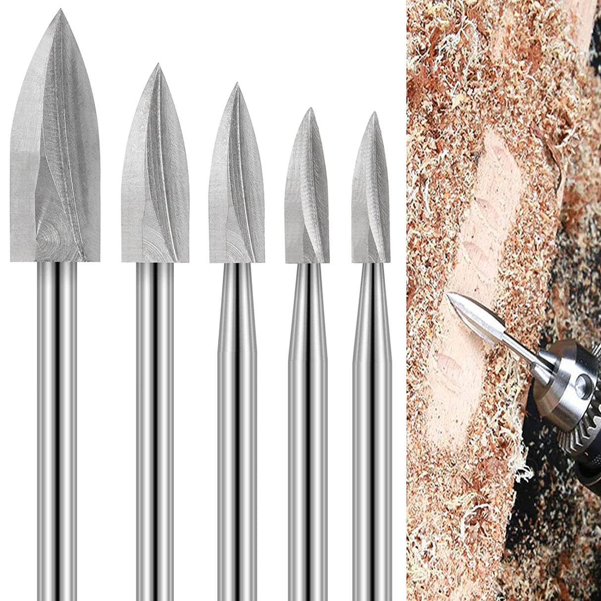 Wood Carving Drill Bits Set for Dremel Rotary Tool 5Pcs Engraving Drill Accessories Bit Wood Crafts Grinding Woodworking Tool with 1/8” Shank for DIY WoodArtSupply